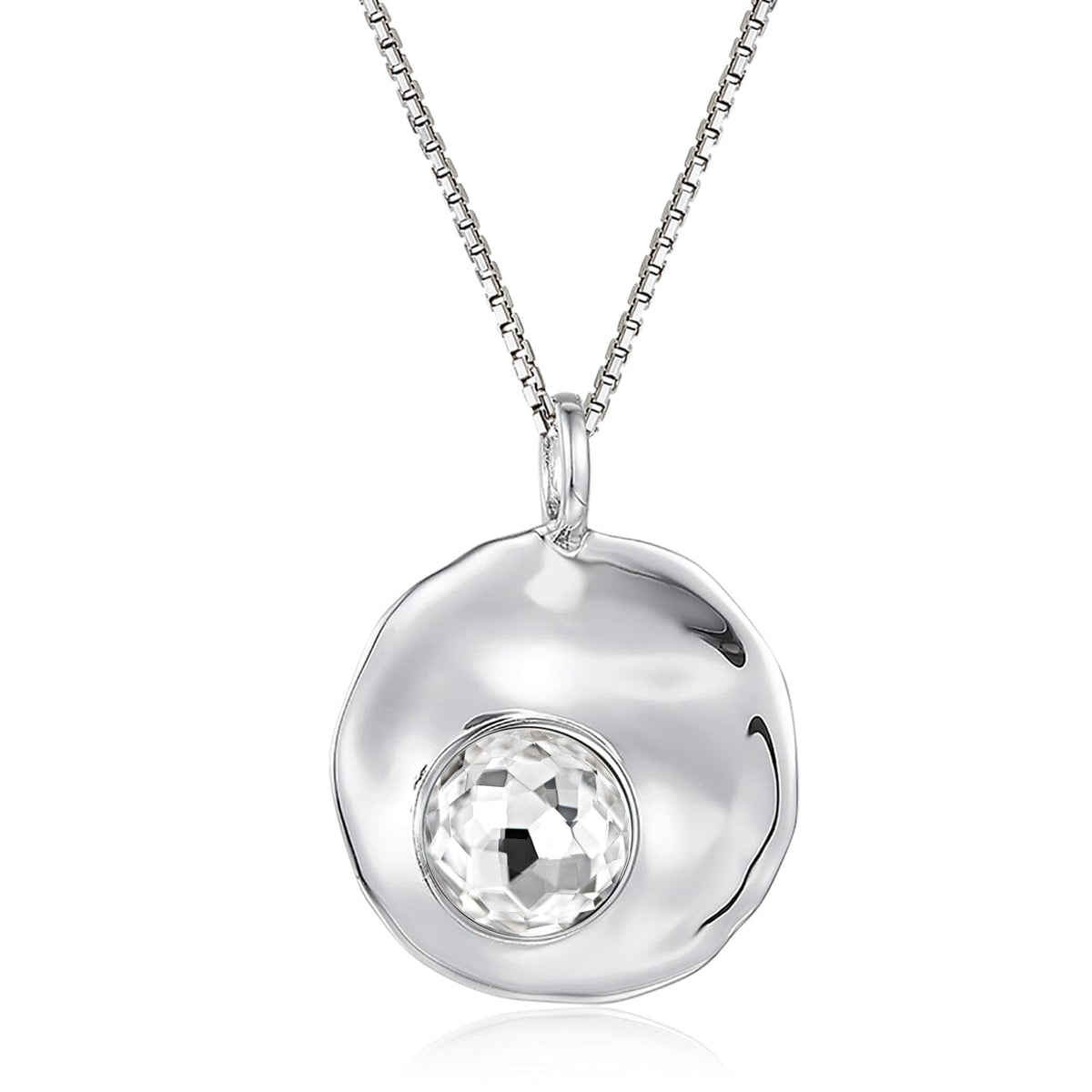 Kette mit Anhänger Crystal Silber 925 Anhänger rund gewölbt Scheibe mit Kristall Schöner-SD