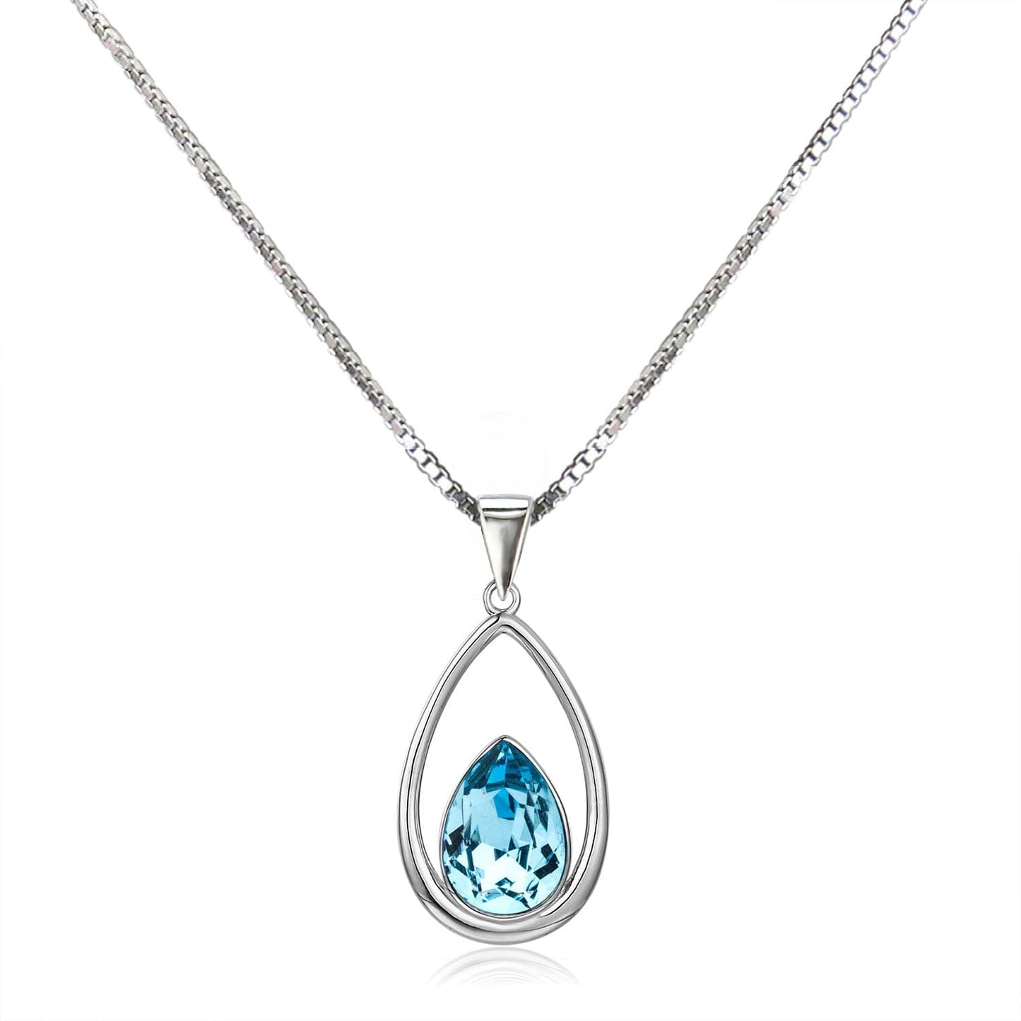 Anhänger Aquamarin - blau Tropfen Kette mit Anhänger Kristalltropfen 925 Silber Farbwahl Schöner-SD