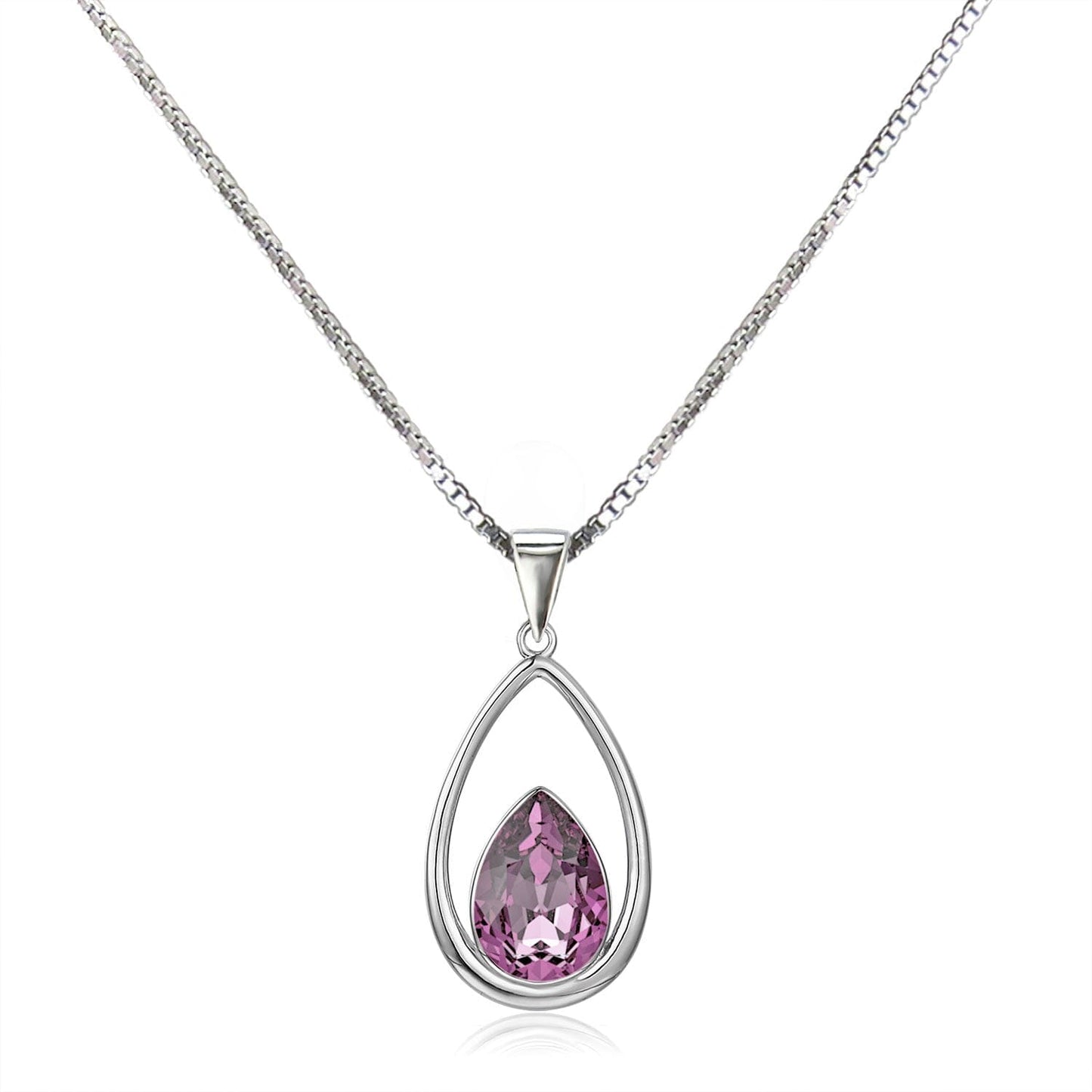 Anhänger Amethyst - lila Tropfen Kette mit Anhänger Kristalltropfen 925 Silber Farbwahl Schöner-SD