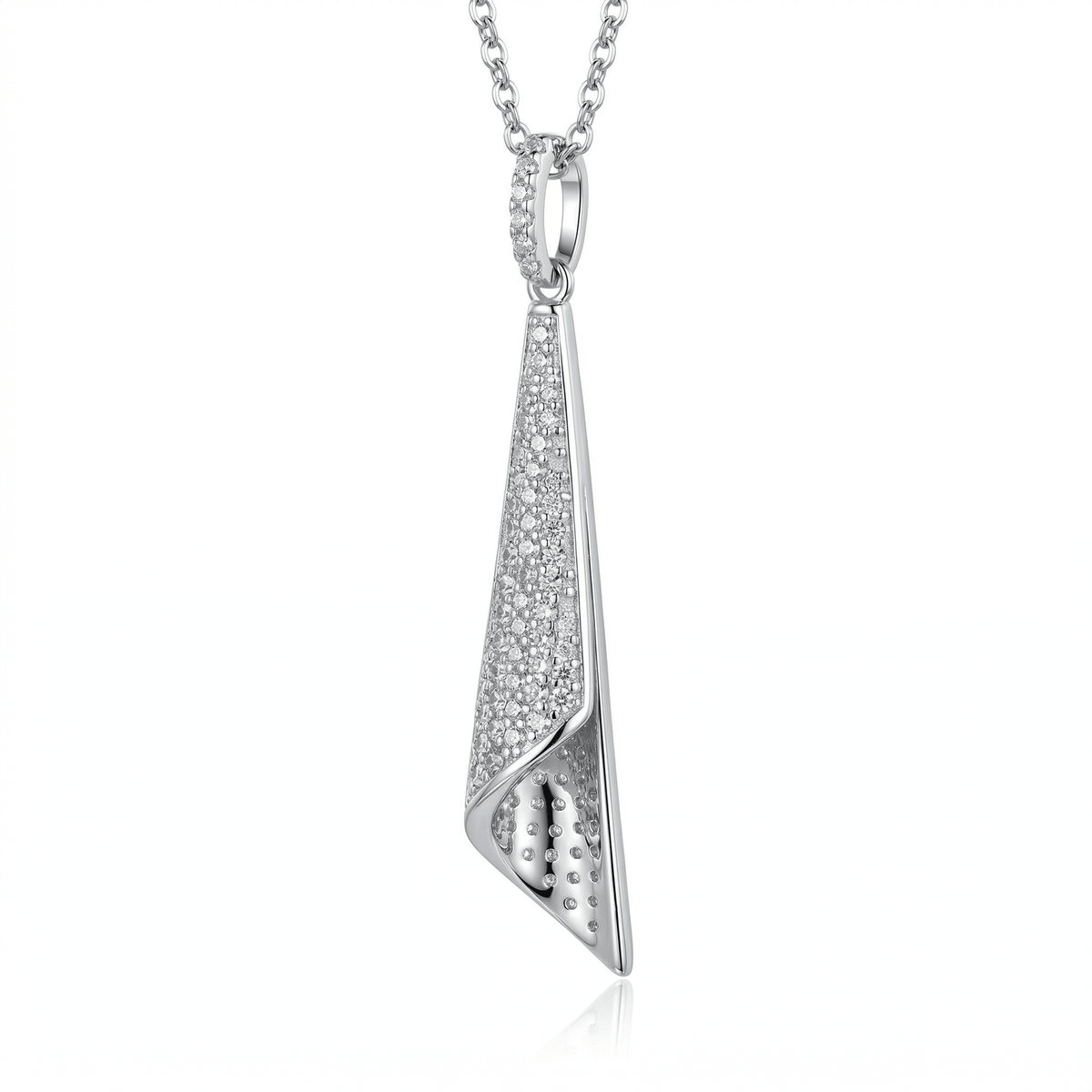 Twistet Ribbon Anhänger mit Kette aus 925 Silber rhodiniert und Zirkonia Pavé seitlich