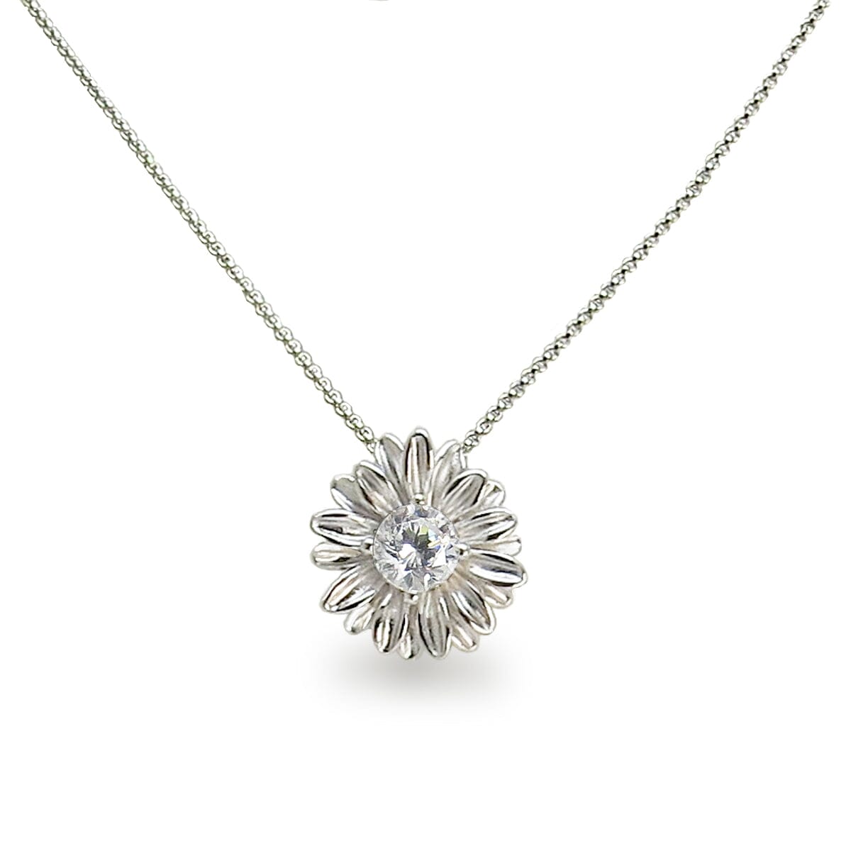 Kette 925 Silber Rhodium mit Blüten-Anhänger mit zentralem Zirkonia, von Schöner-SD.