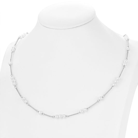 Schöner-SD Perlencollier mit Süßwasserzuchtperlen und Silberkettchen im Wechsel, Aufnahme an Display.