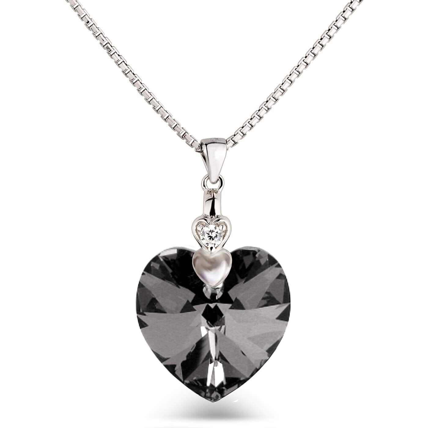Schöner-SD Damen Kette Herz 925 Silber Marken-Kristall Herzanhänger