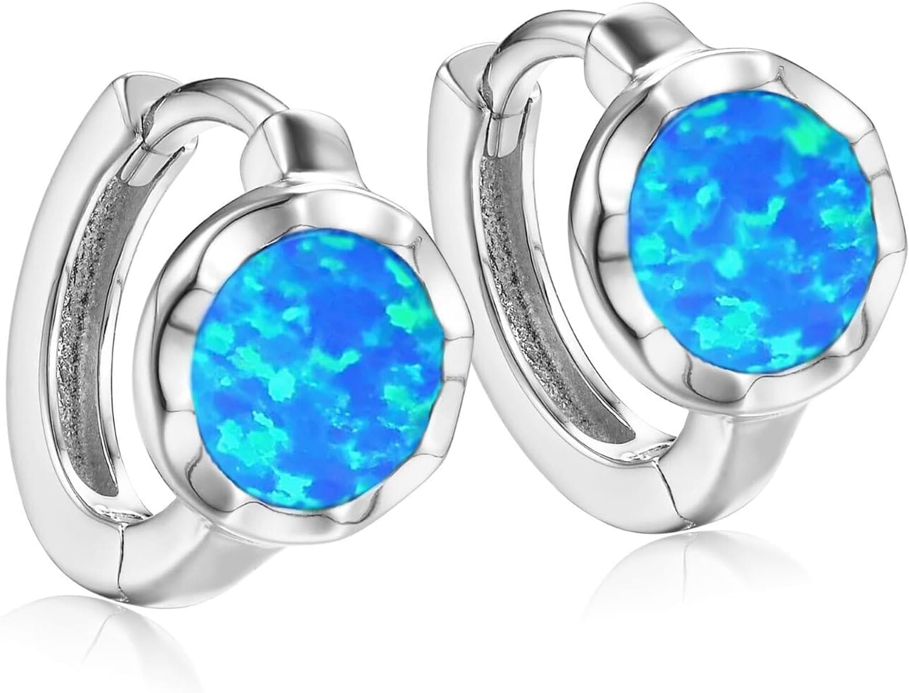 Schöner-SD Creole Earrings 925 Silver with Synthetic Opal Opal Blue, Silver