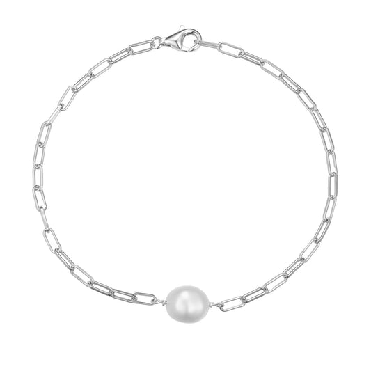 Armband Leichtes Armkettchen Paperclip Design 925 Silber mit Perle Schöner-SD 
