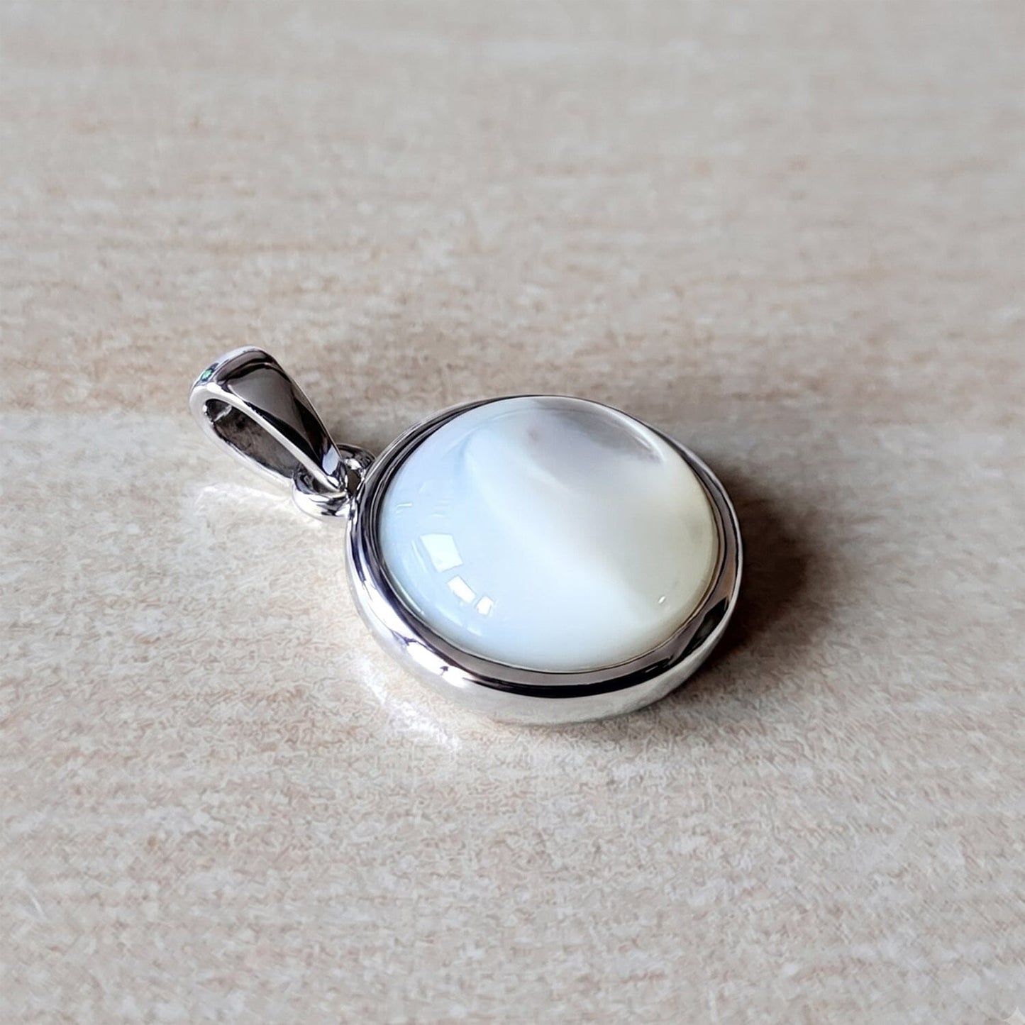 Anhänger Perlmutt Anhänger weiß 925 Silber 10 mm Cabochon Schöner-SD 