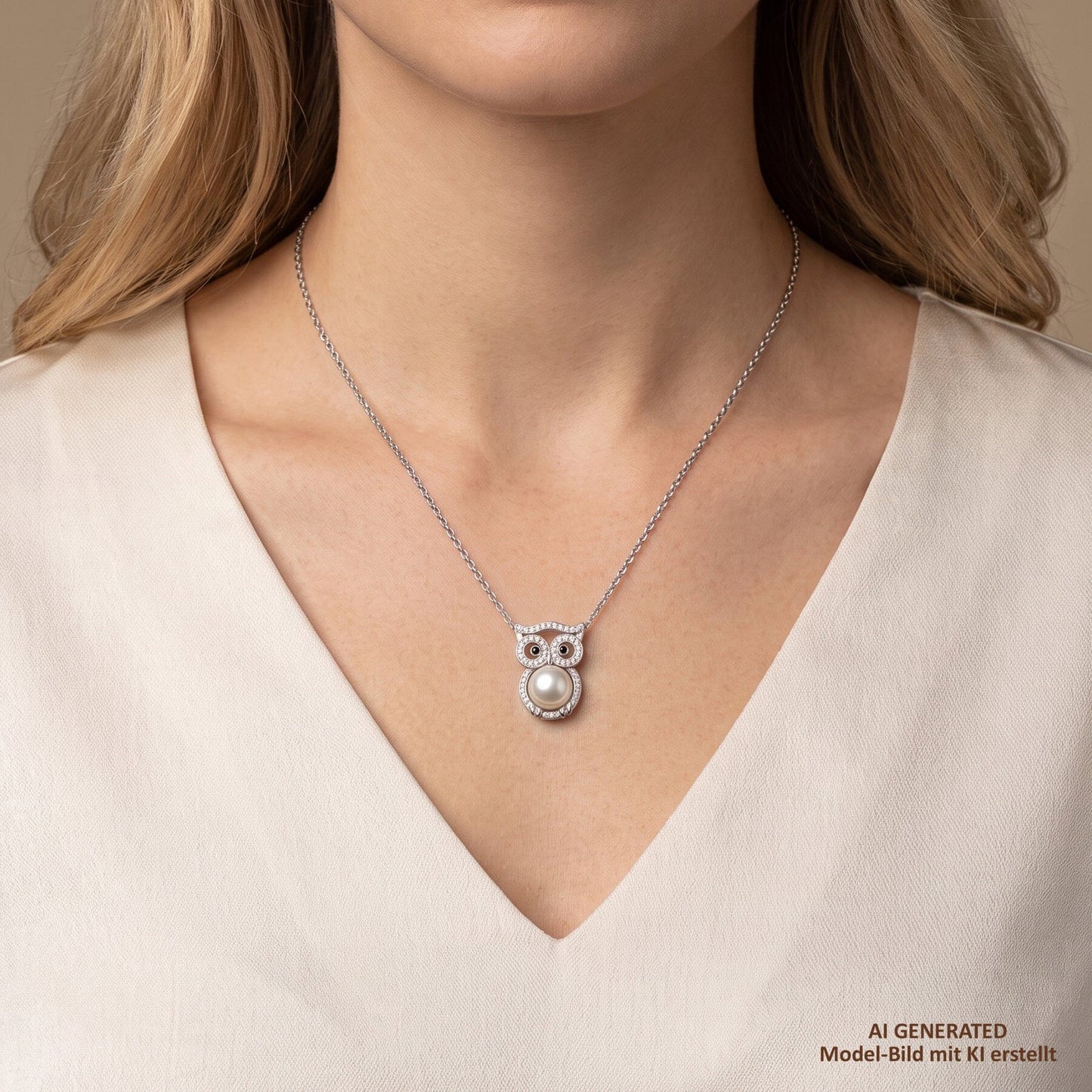 Anhänger Eulen Anhänger 925 Silber mit Süßwasserperle & Zirkonia Schöner-SD 