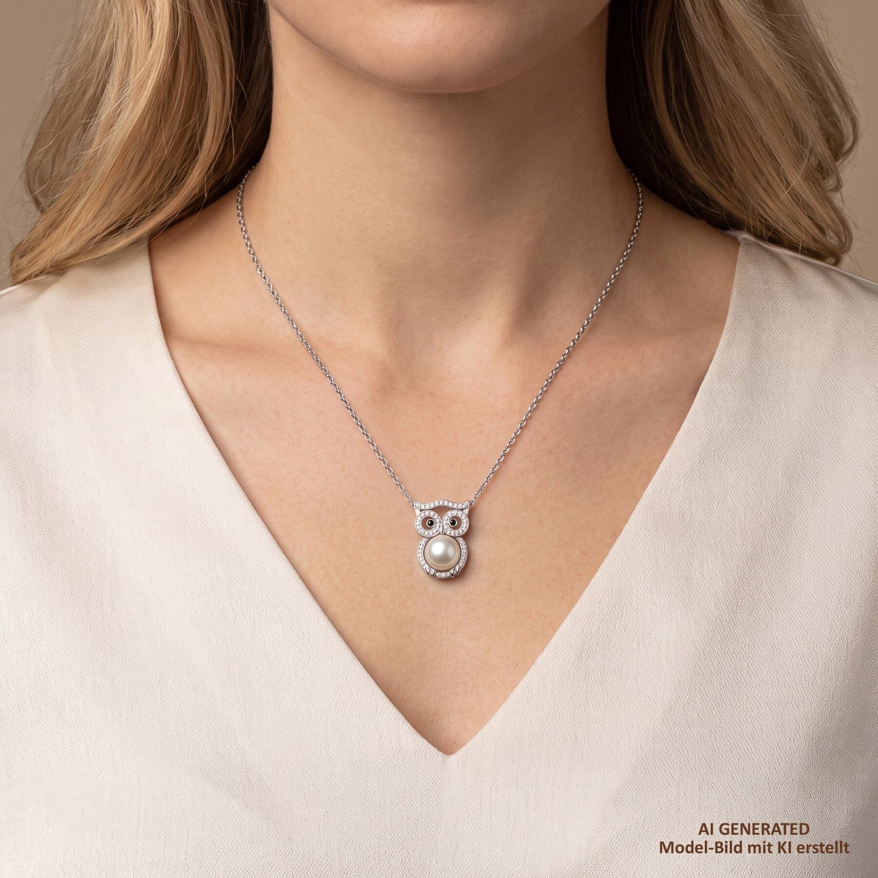 Anhänger Eulen Anhänger 925 Silber mit Süßwasserperle & Zirkonia Schöner-SD 