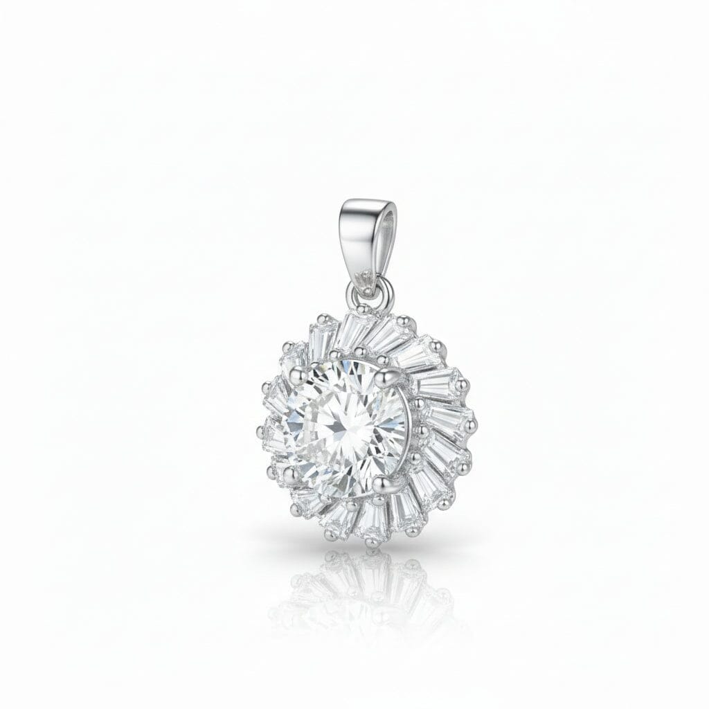 Anhänger Sunburst Zirkonia Anhänger aus rhodiniertem Silber 925 Schöner-SD 