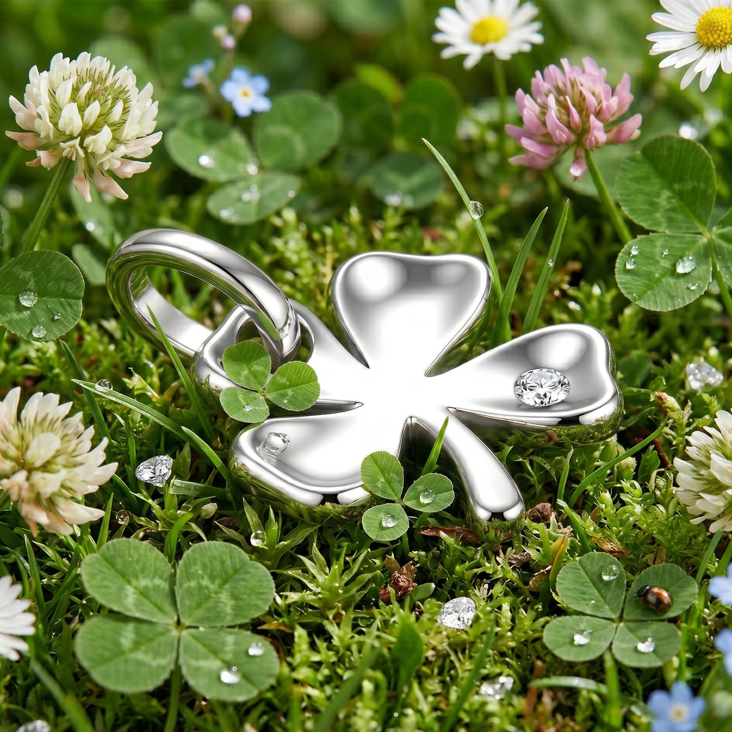 Vierblättriger Kleeblatt Anhänger 925 Silber rhodiniert