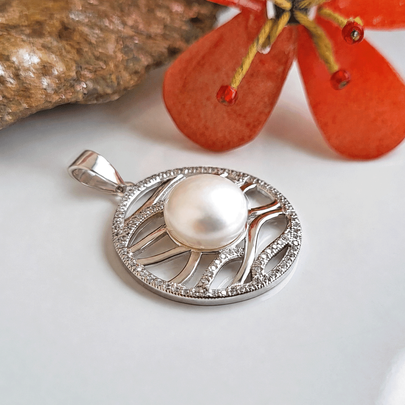Anhänger Perlenanhänger rund 25 mm groß 925 Silber mit Zirkonia Schöner-SD 