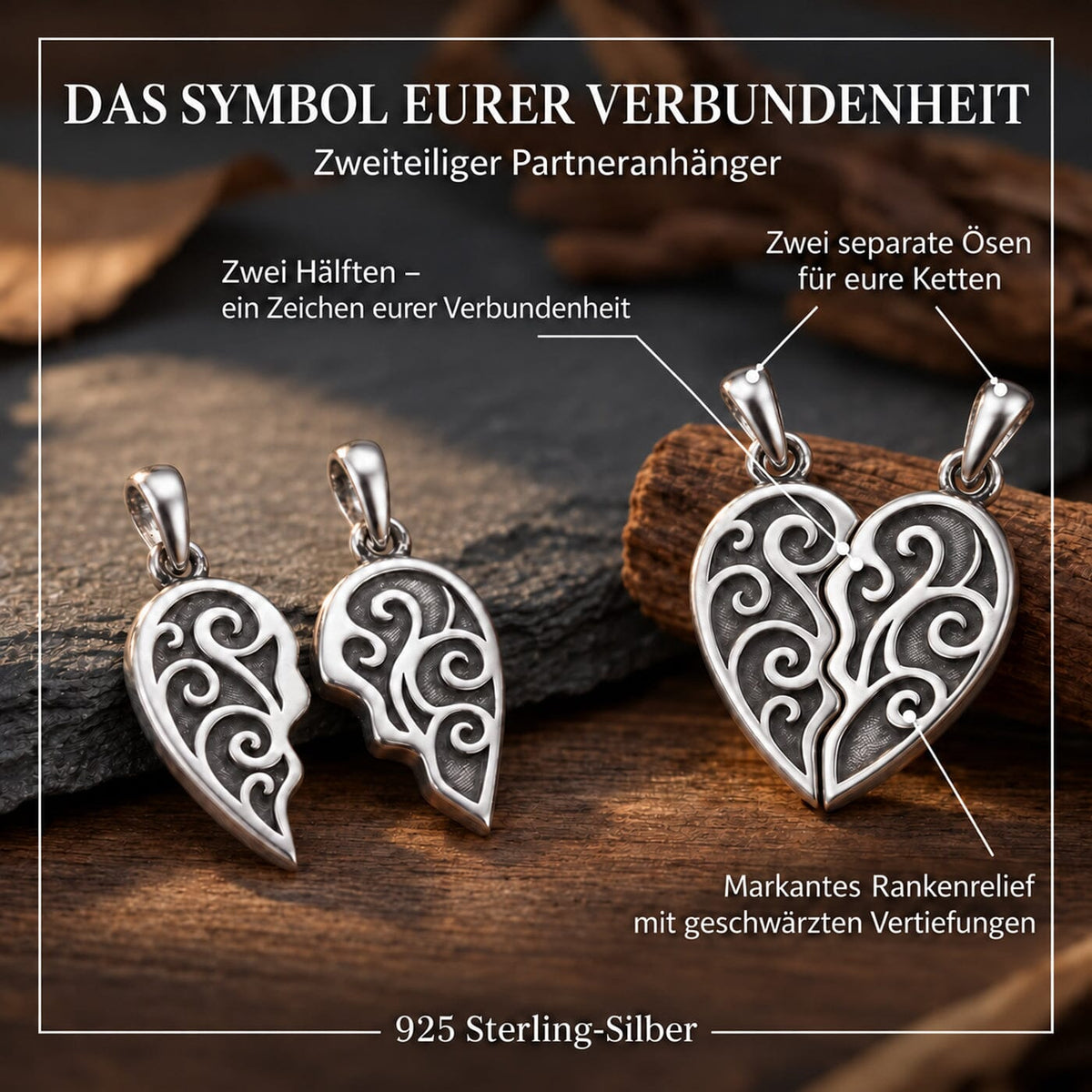 Anhänger Partner-Herzanhänger 925 Silber (2-teilig) Schöner-SD 