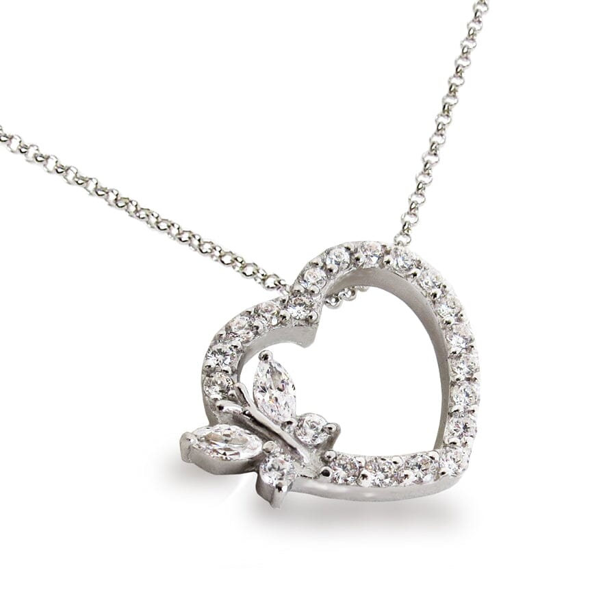 Kette mit Anhänger 925 Silber Halskette Zirkonia Herz 20mm mit Schmetterling Schöner-SD 