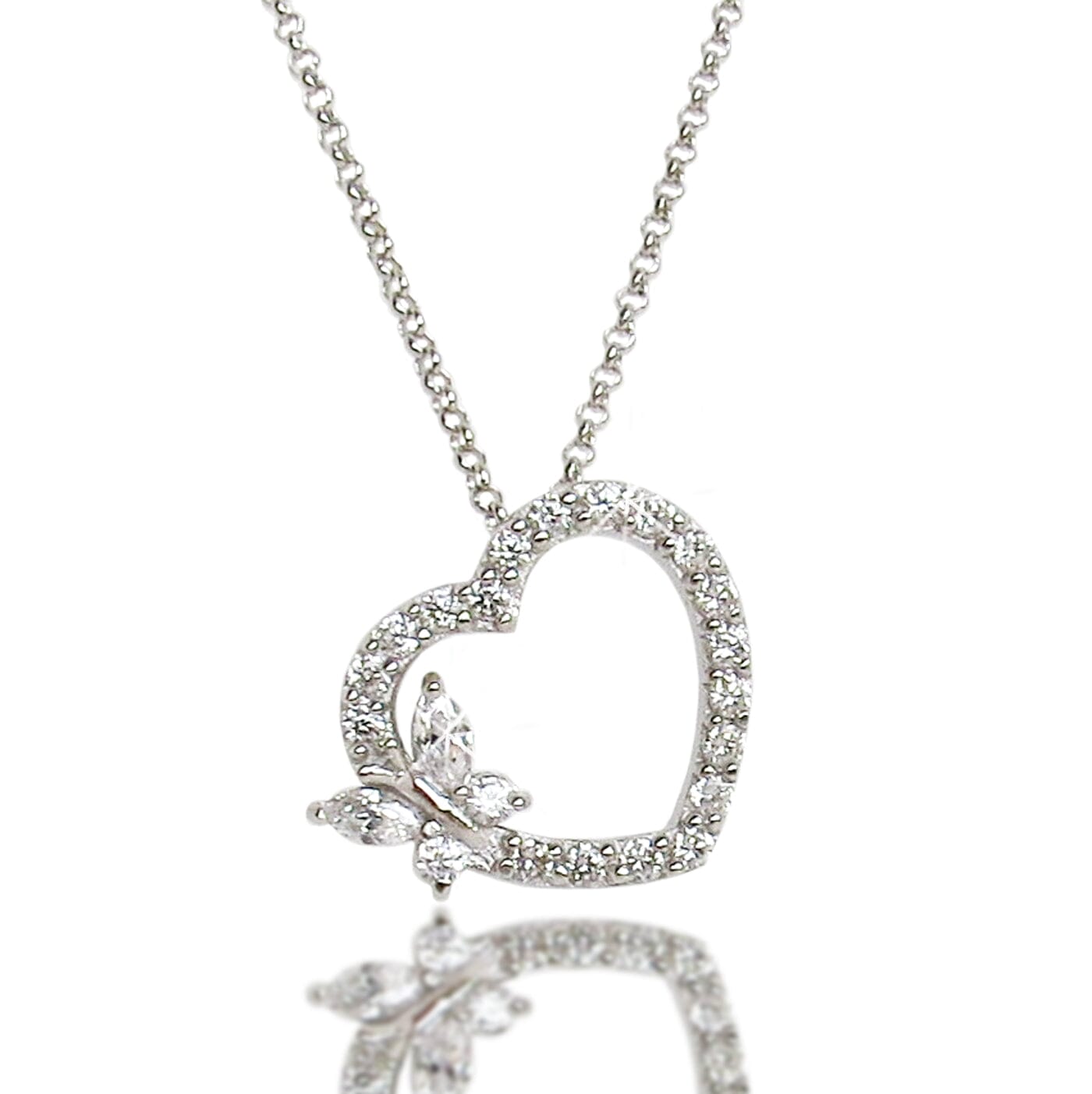 Kette mit Anhänger 925 Silber Halskette Zirkonia Herz 20mm mit Schmetterling Schöner-SD 