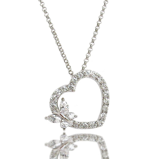 Kette mit Anhänger 925 Silber Halskette Zirkonia Herz 20mm mit Schmetterling Schöner-SD 