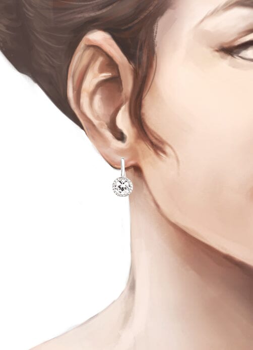 Ohrringe Rhodinierte Silber Ohrhänger mit Zirkonia-Kristallen rund leicht Schöner-SD 