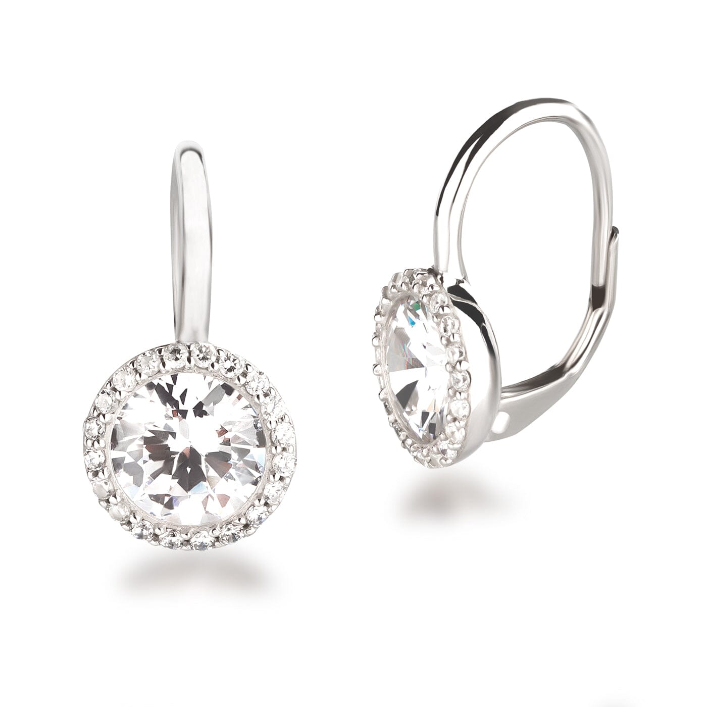 Ohrringe Rhodinierte Silber Ohrhänger mit Zirkonia-Kristallen rund leicht Schöner-SD 