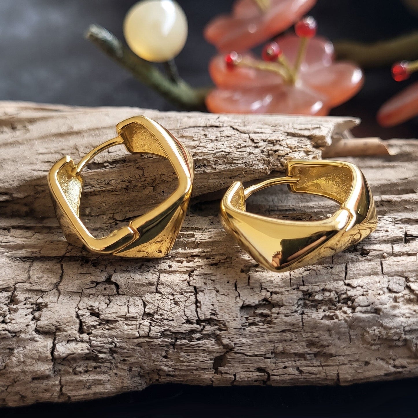 Ohrringe Eckige Edelstahl Creolen geometrisch in Silber oder Gold Schöner-SD 