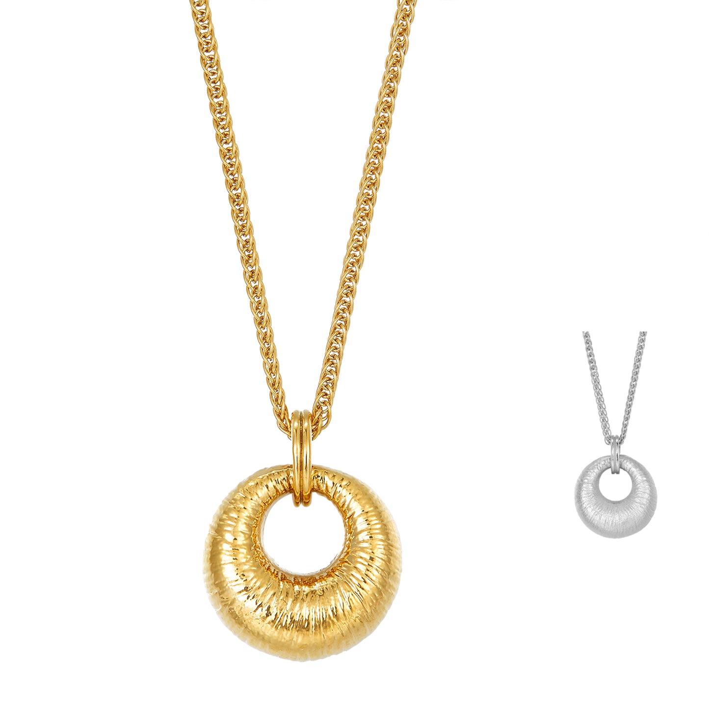 Halskette mit 3D-Ringanhänger Edelstahl Gold & Silber