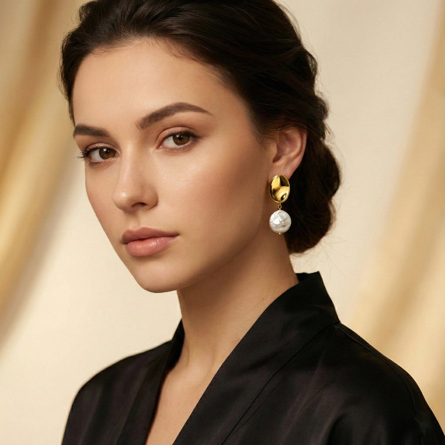 Ohrringe Edelstahl Ohrringe Gold mit Süßwasser-Münzperle hängend Schöner-SD 