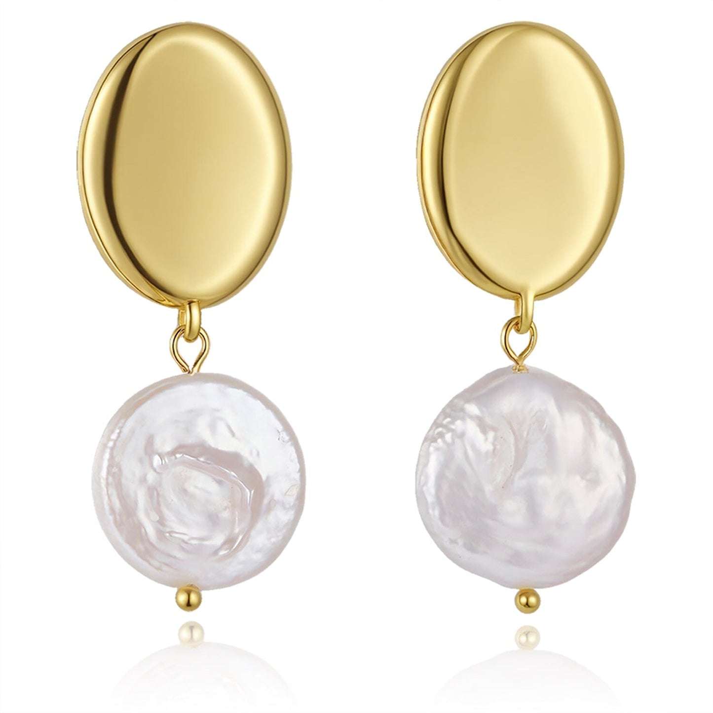 Ohrringe Edelstahl Ohrringe Gold mit Süßwasser-Münzperle hängend Schöner-SD 