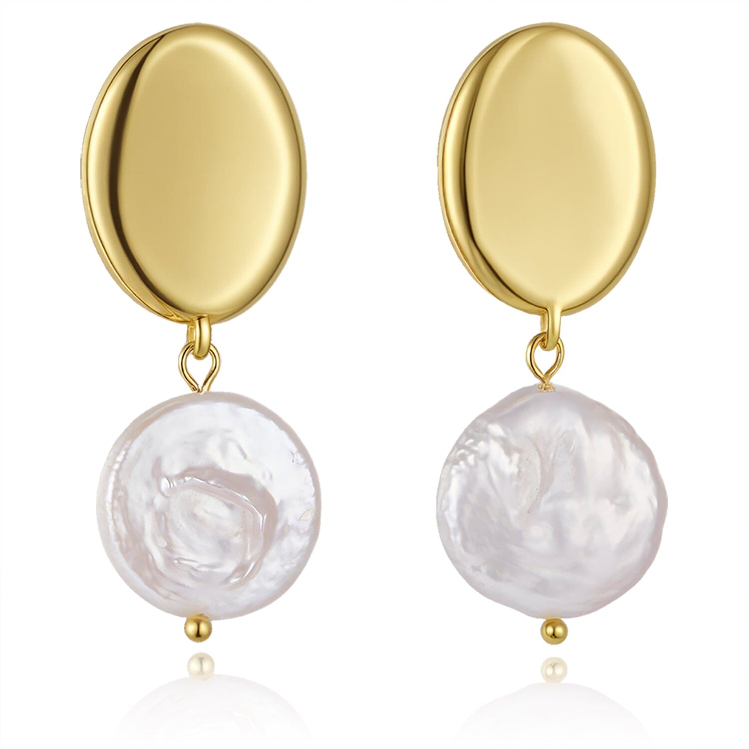 Ohrringe Edelstahl Ohrringe Gold mit Süßwasser-Münzperle hängend Schöner-SD 