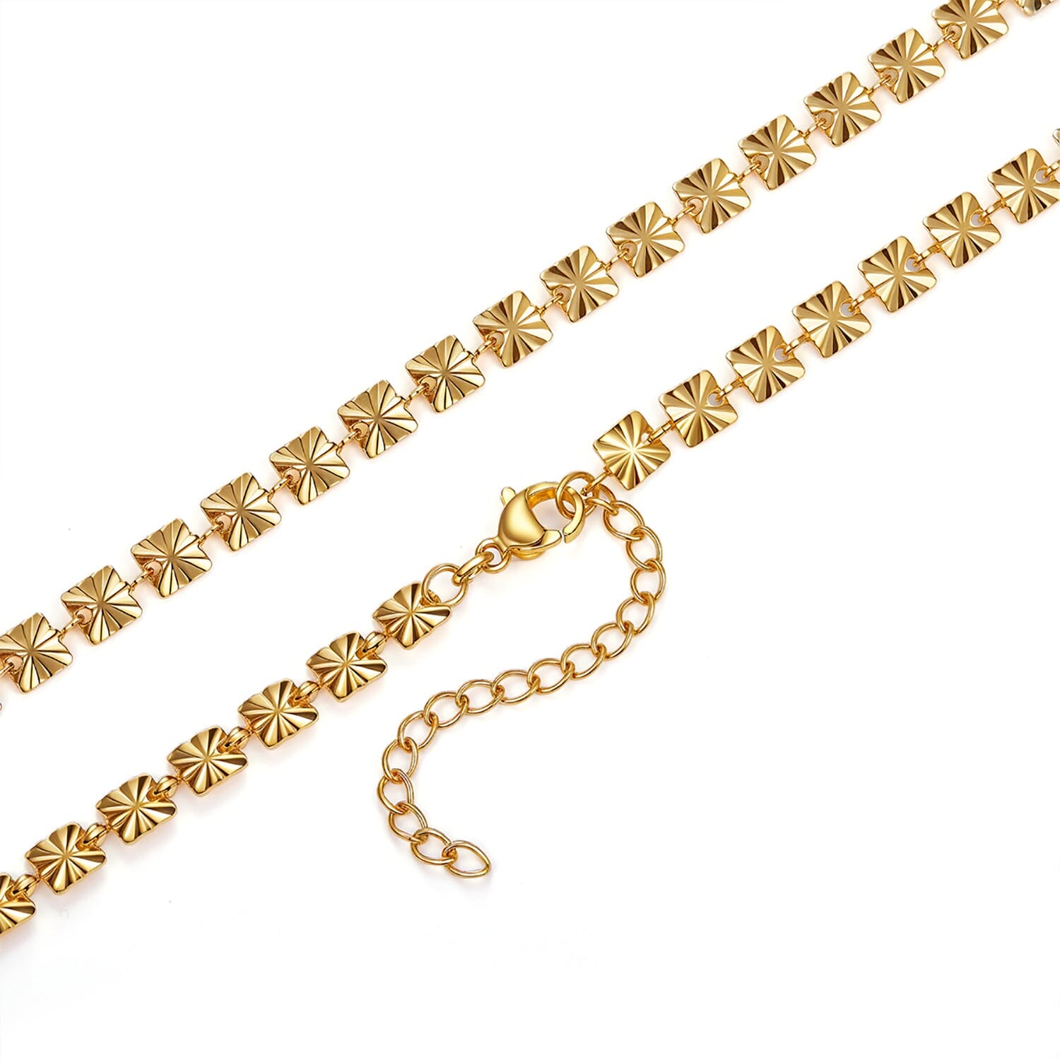 Halskette Vergoldete Halskette flach mit Muster Edelstahl golden Schöner-SD 