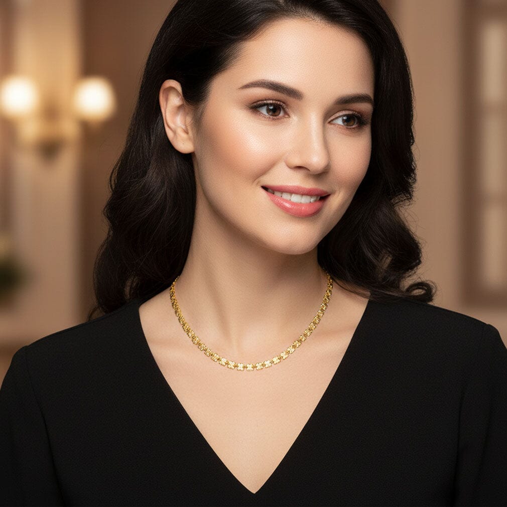 Halskette Vergoldete Halskette flach mit Muster Edelstahl golden Schöner-SD 