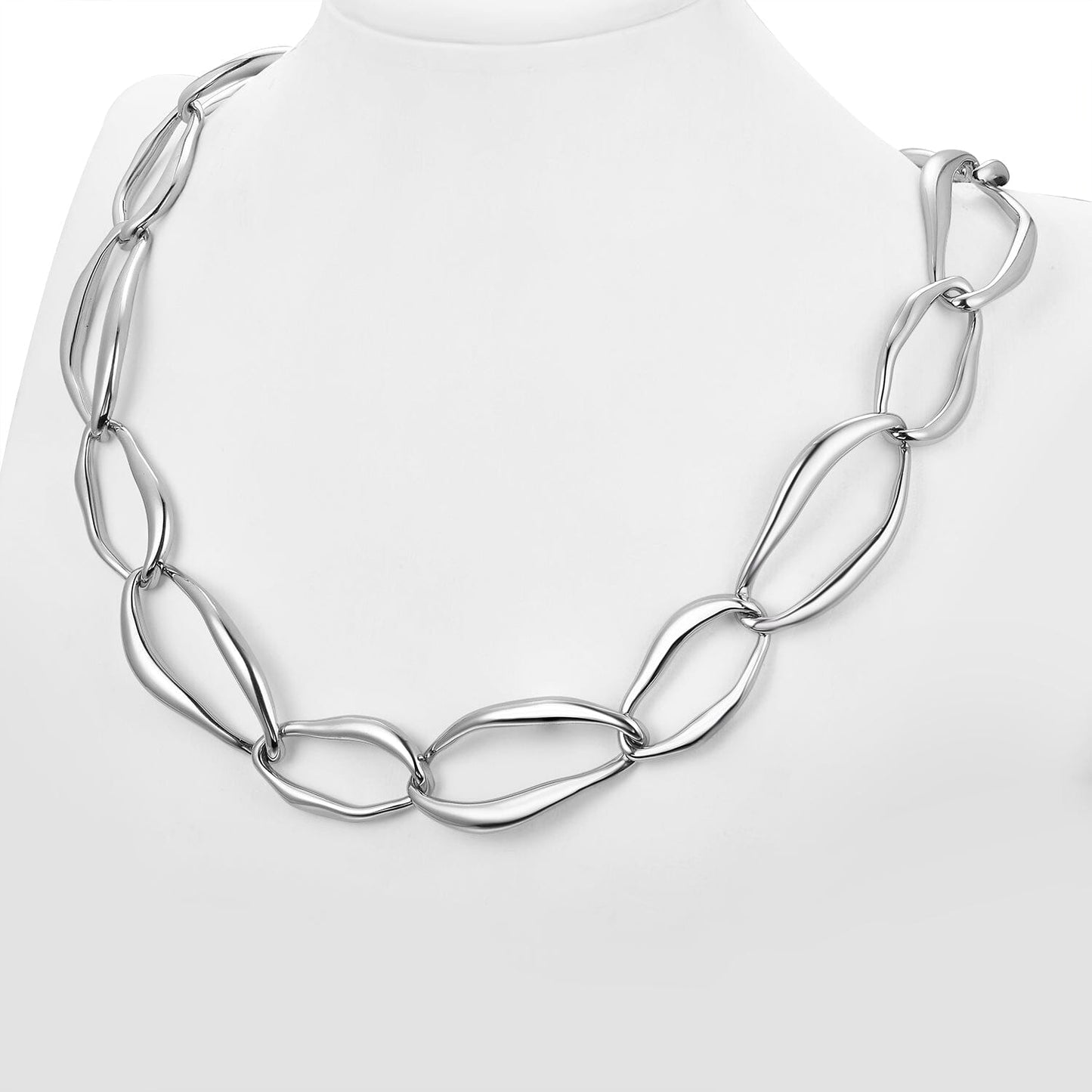 Halskette Statement Damen Kette große Glieder Edelstahl silberfarben Schöner-SD 