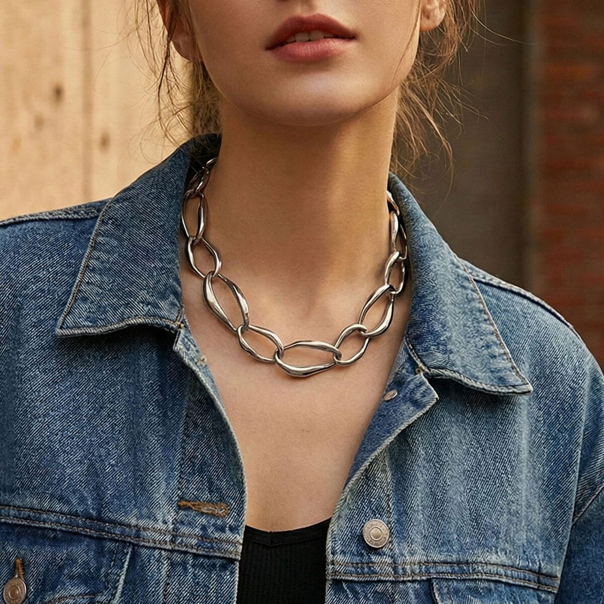 Halskette Statement Damen Kette große Glieder Edelstahl silberfarben Schöner-SD 