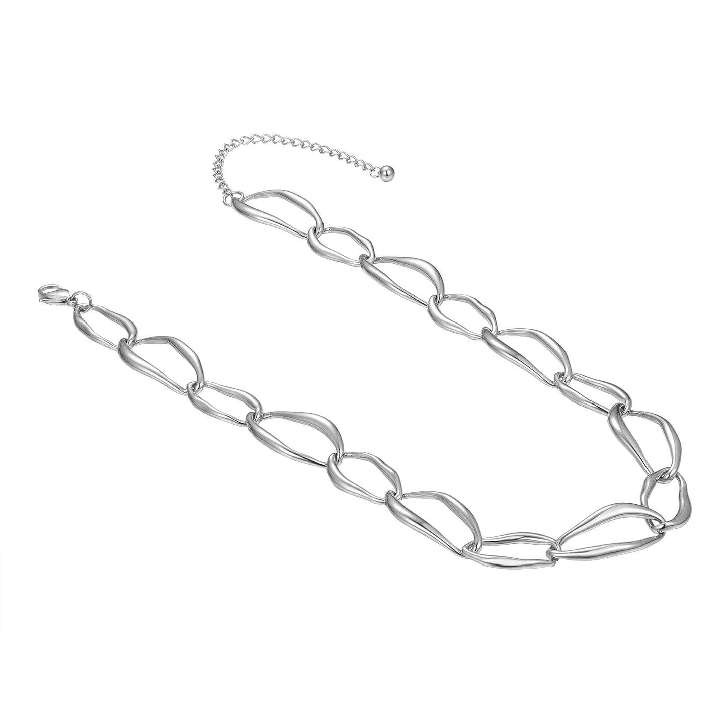 Halskette Statement Damen Kette große Glieder Edelstahl silberfarben Schöner-SD 