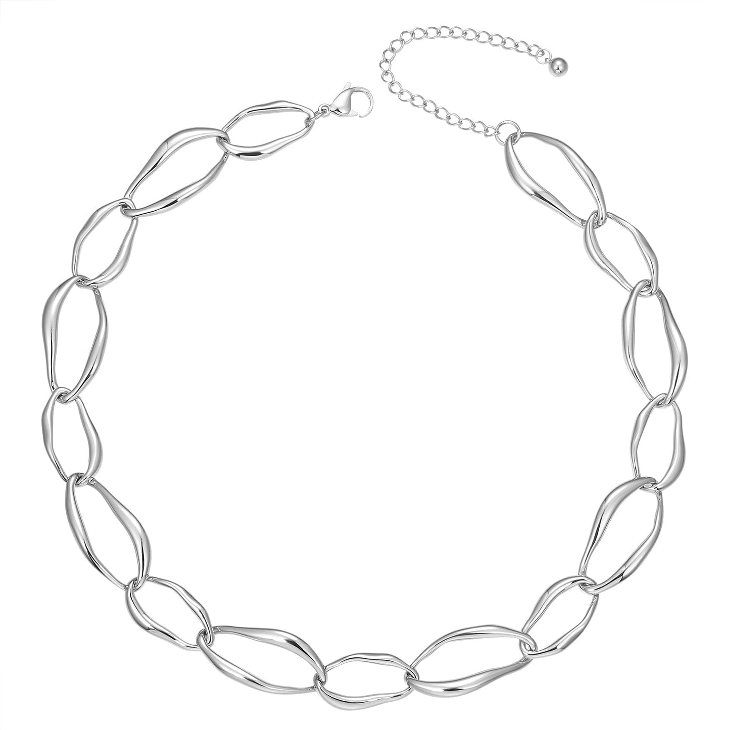 Halskette Statement Damen Kette große Glieder Edelstahl silberfarben Schöner-SD 