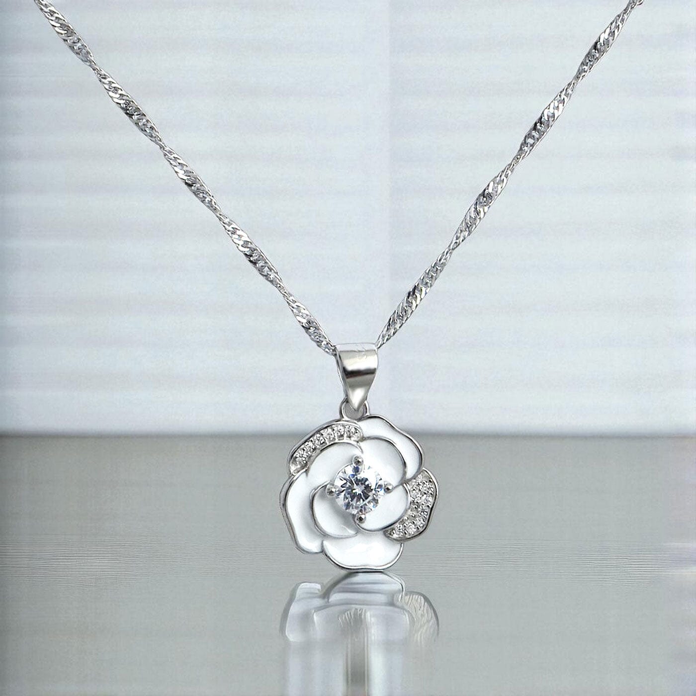 Kette mit Anhänger Kette mit Blumen-Anhänger weiß 925 Silber Schöner-SD 