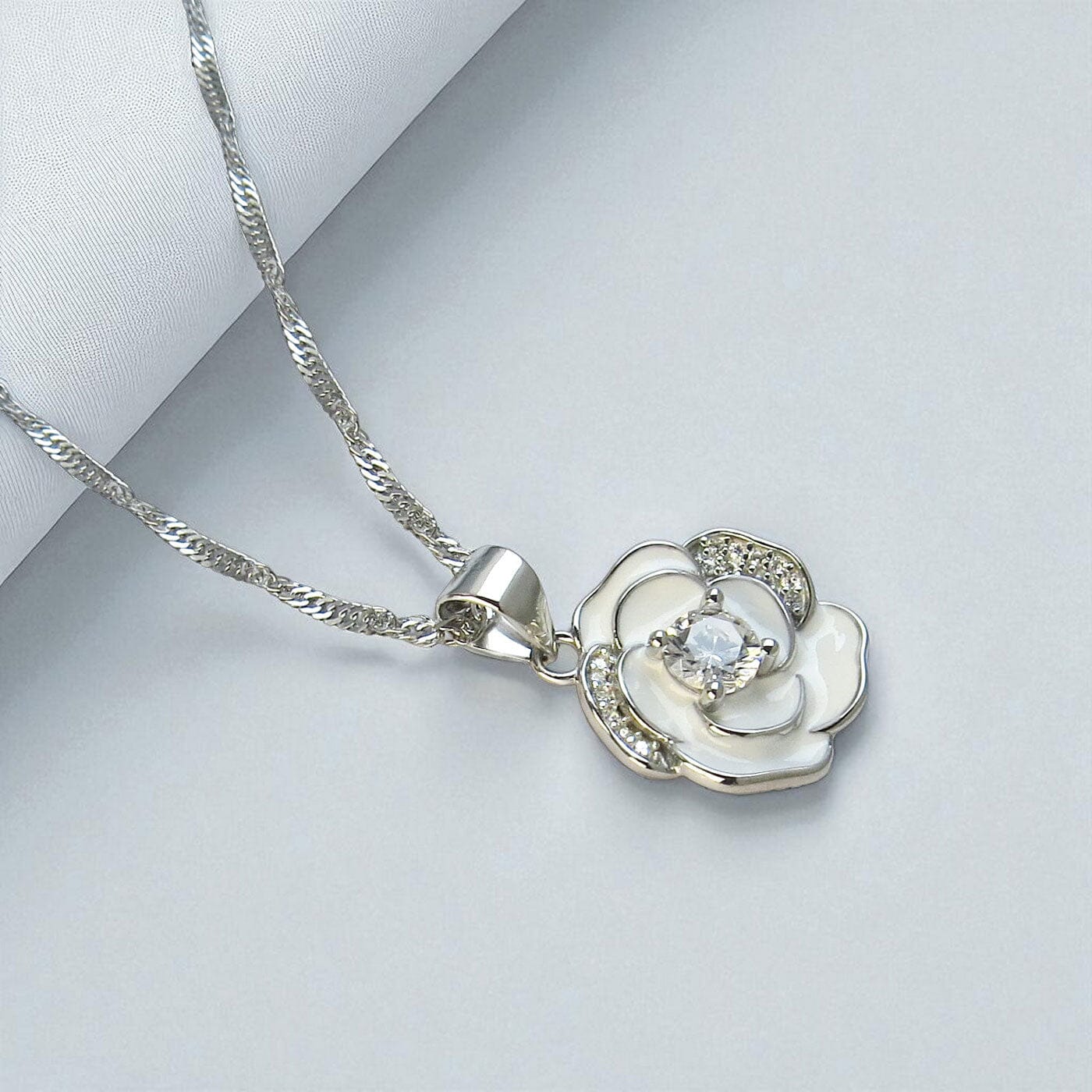 Kette mit Anhänger Kette mit Blumen-Anhänger weiß 925 Silber Schöner-SD 