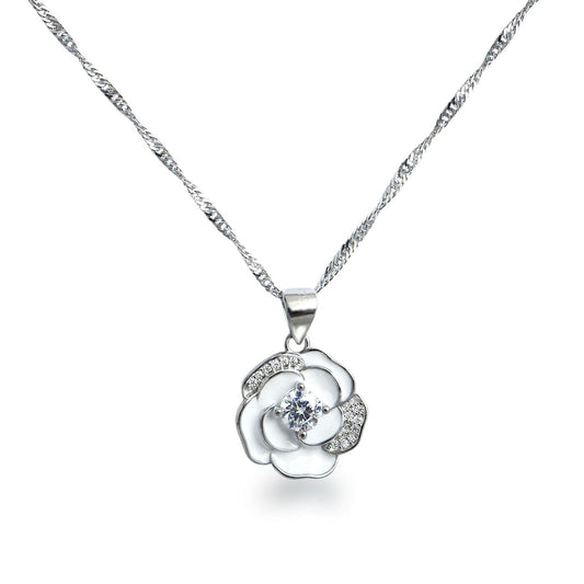 Kette mit Anhänger Kette mit Blumen-Anhänger weiß 925 Silber Schöner-SD 