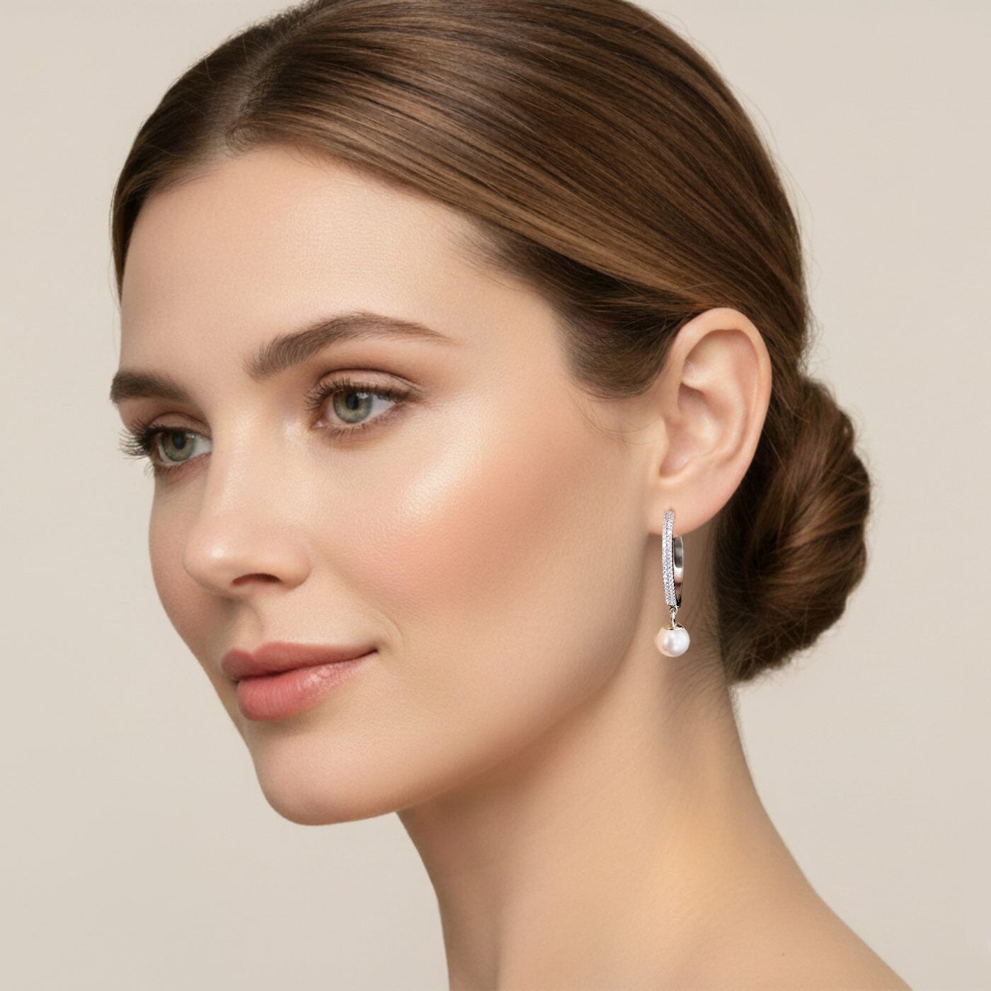 Ohrringe Perlen Creolen 925 Silber rhodiniert mit Zirkonia und weißer Perle Schöner-SD 