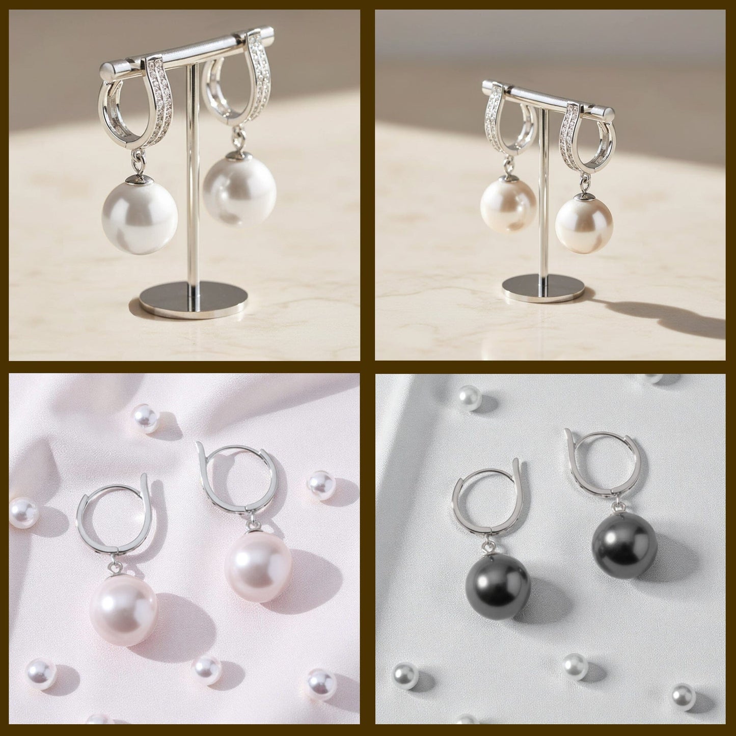 Ohrringe 925 Silber Perlenohrringe hängend Zirkonia Creolen mit 12mm Perlen Schöner-SD 