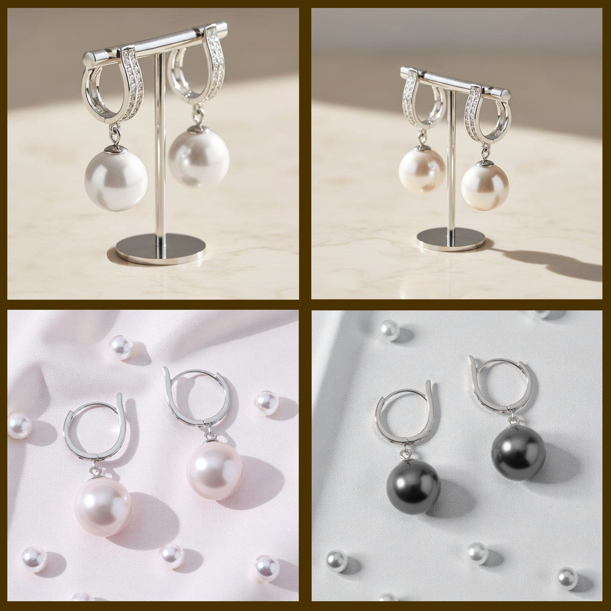 Ohrringe 925 Silber Perlenohrringe hängend Zirkonia Creolen mit 12mm Perlen Schöner-SD 