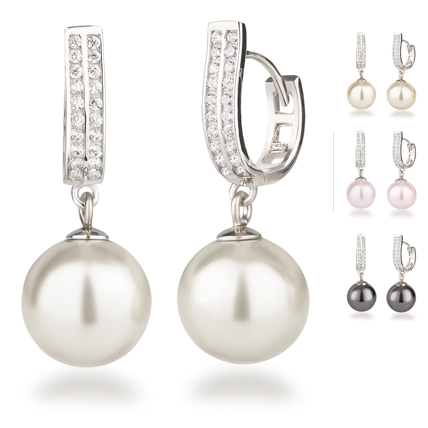 Ohrringe 925 Silber Perlenohrringe hängend Zirkonia Creolen mit 12mm Perlen Schöner-SD 