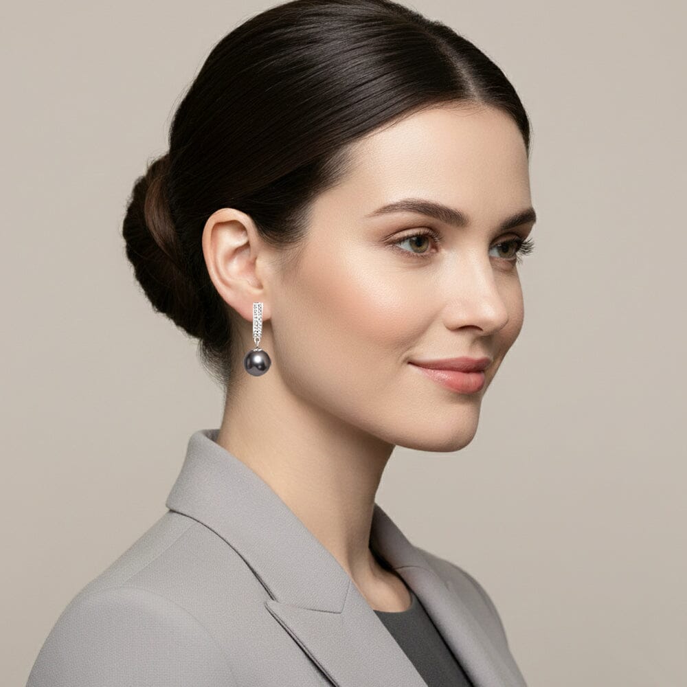 Ohrringe 925 Silber Perlenohrringe hängend Zirkonia Creolen mit 12mm Perlen Schöner-SD 