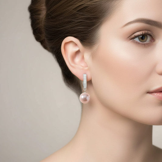 Ohrringe 925 Silber Perlenohrringe hängend Zirkonia Creolen mit 12mm Perlen Schöner-SD 