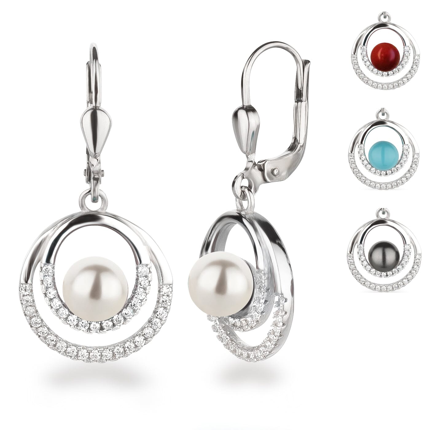 Ohrringe Ohrhänger Kringel rund 925 Silber mit Perle Schöner-SD 