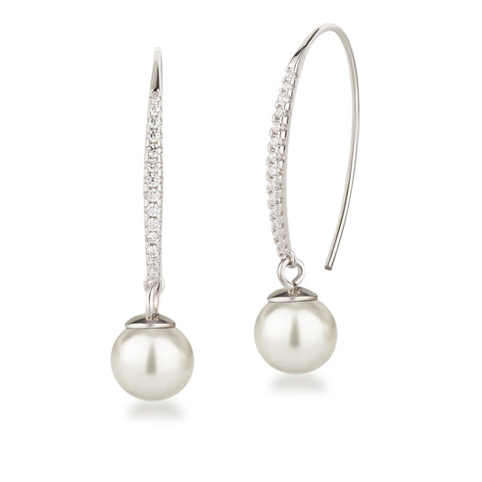 Ohrringe Ohrhänger Haken mit Zirkonia und Perle 925 Silber Schöner-SD 