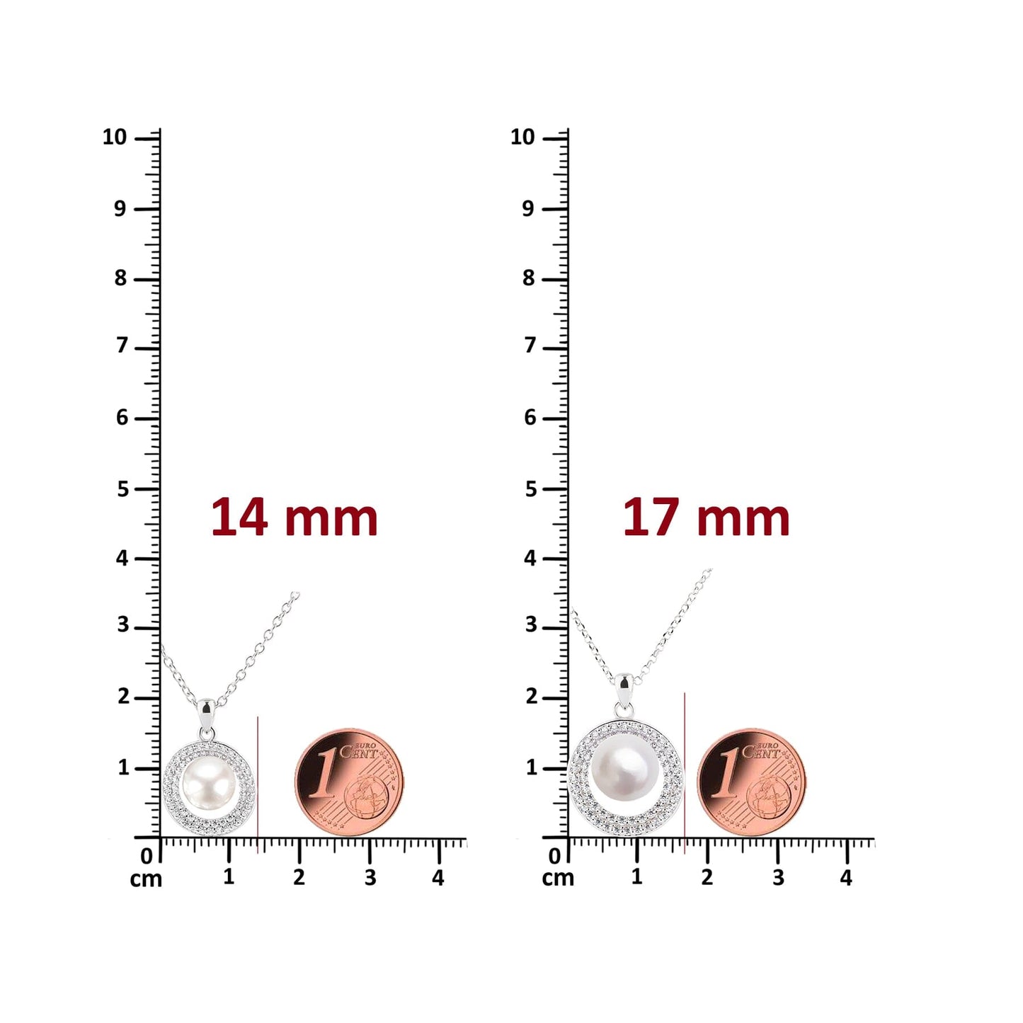 Kette mit Anhänger Damen Silberkette mit Zirkonia Perlenanhänger rund 2 Größen Schöner-SD 