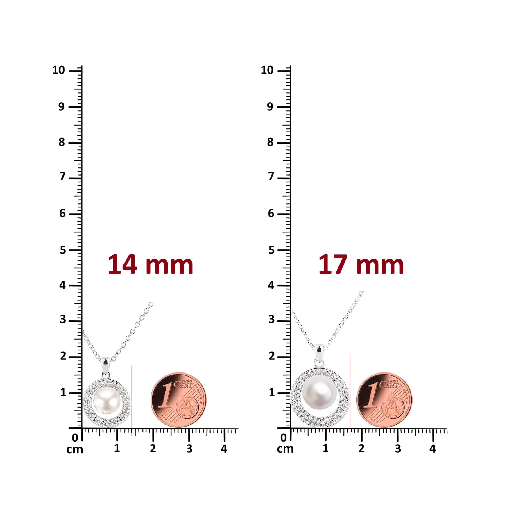 Kette mit Anhänger Damen Silberkette mit Zirkonia Perlenanhänger rund 2 Größen Schöner-SD 