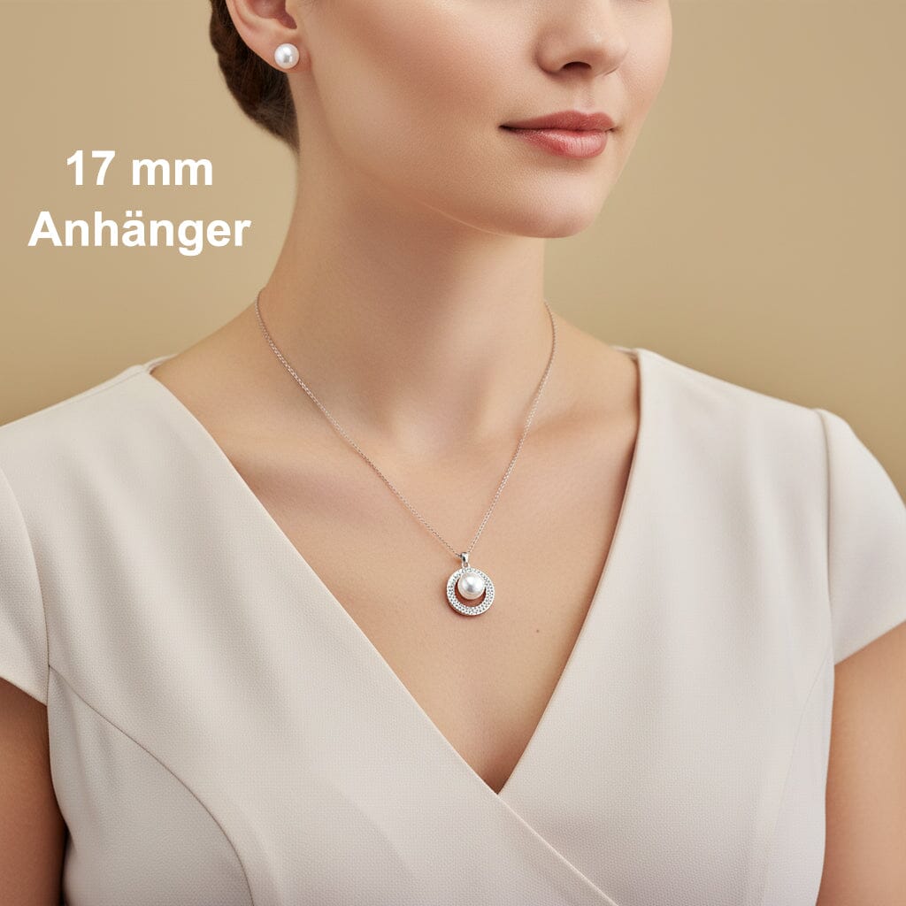 Kette mit Anhänger Damen Silberkette mit Zirkonia Perlenanhänger rund 2 Größen Schöner-SD 