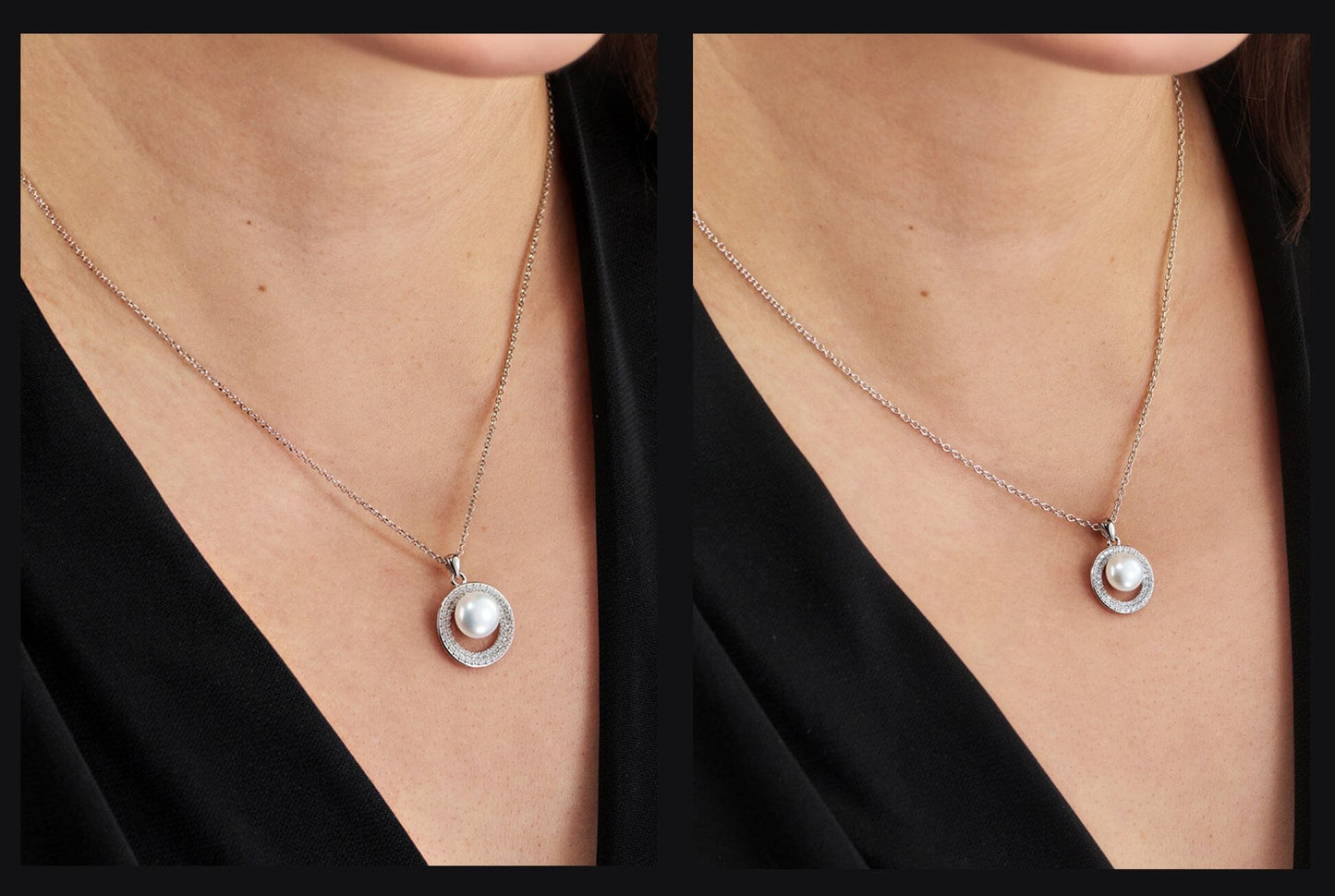 Kette mit Anhänger Damen Silberkette mit Zirkonia Perlenanhänger rund 2 Größen Schöner-SD 