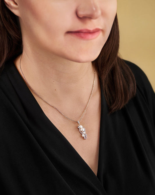 Kette mit Anhänger Damenkette mit Perlen-Anhänger Zirkonia 925 Silber Schöner-SD 