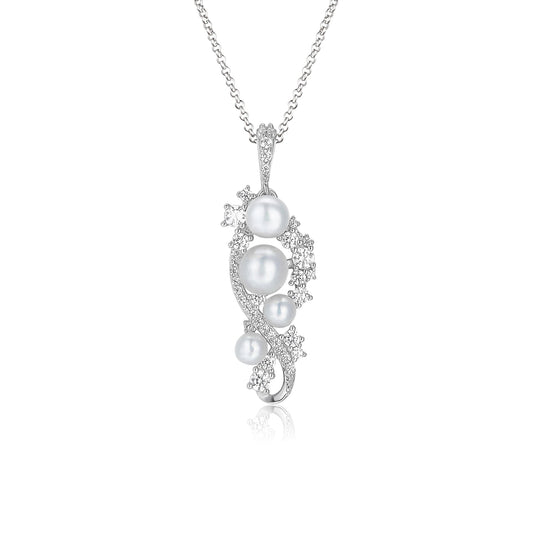Kette mit Anhänger Damenkette mit Perlen-Anhänger Zirkonia 925 Silber Schöner-SD 