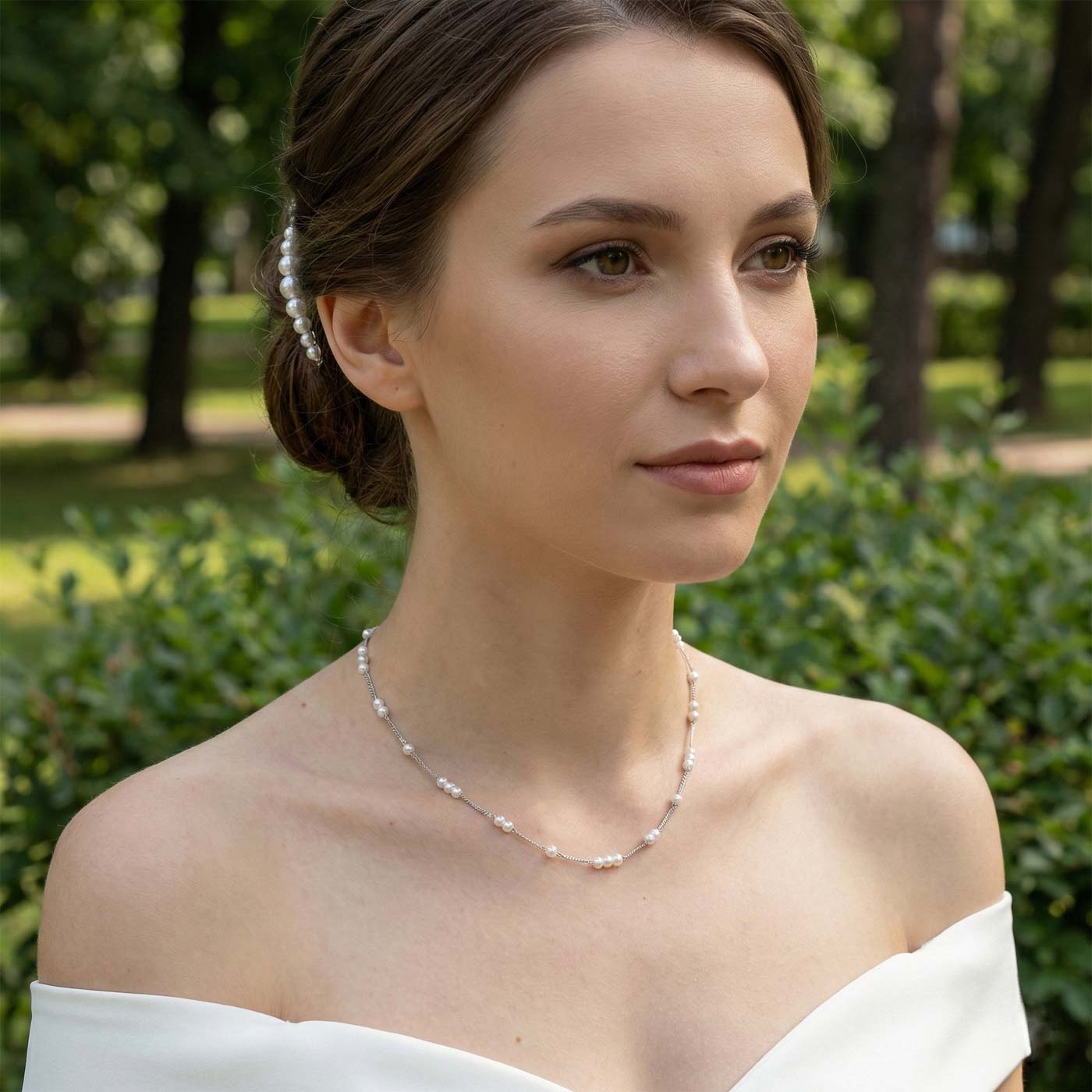 Zartes Collier mit Süßwasserperlen und 925 Silberkette